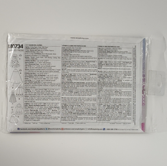 Simplicity M0734 Disney Frozen 11 1/2" Doll Clothes Sewing Pattern - Picture 2 of 2